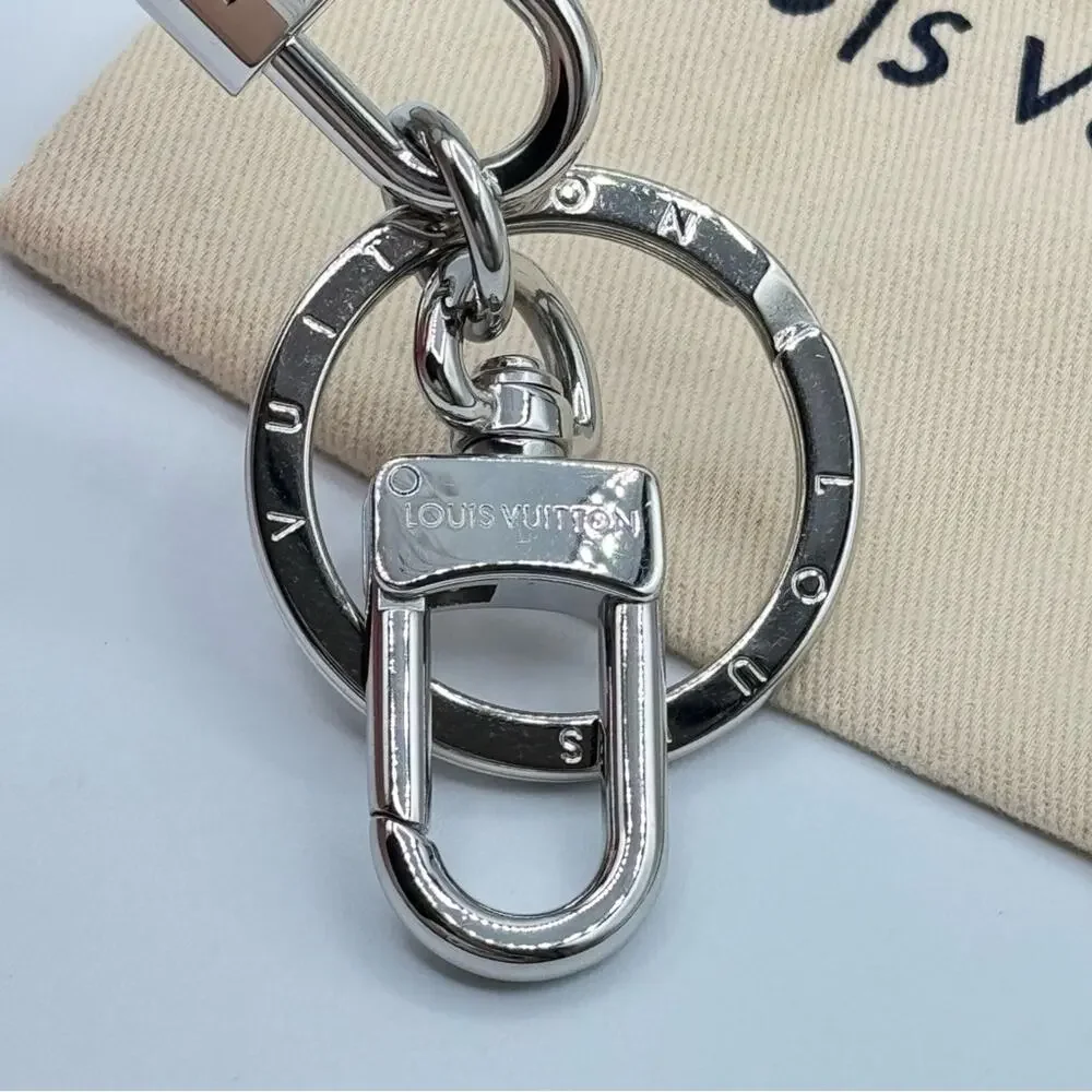 Louis Vuitton LV Padlock Dragonne Black Leather Key Holder Bag Charm Unisex